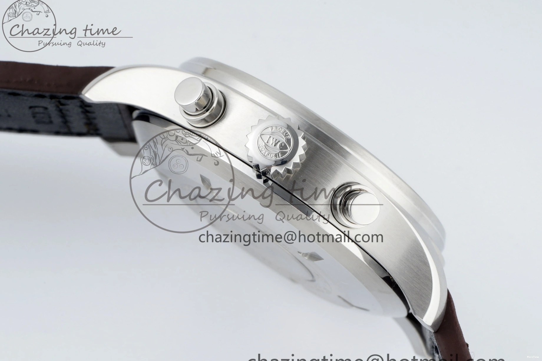 MIROTIME 0126 Pilot Chrono SS AZF 1:1 Best Edition Black Dial Orange Markers on Brown Leather Strap A EasyCare 7065